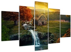 Tablou cu căbănuță în peisaj de poveste (150x105 cm)