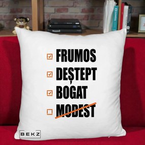 Perna Decorativa Frumos Destept Bogat, 40x40 cm, Alb Pufos, Husa Detasabila, Perna Inclusa, BEKZ®