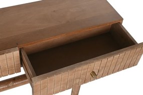 Consolă hol eclectică din lemn de mango, natur, cu 2 sertare canelate și bază din lemn rotund cu traverse încrucișate, 76 x 110 x 30 cm, „Odelin”