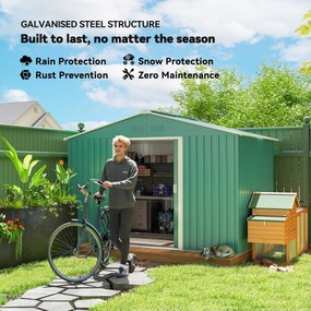 Outsunny Șopron pentru Unelte cu Acoperiș Înclinat și Uși Glisante Duble, 277x195x192 cm, Verde Închis | Aosom Romania