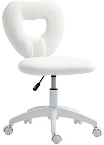 HOMCOM Scaun de Birou Tapițat cu Spătar în Formă de Inimă și Rotile, 45x56x78-88 cm, Alb | Aosom Romania