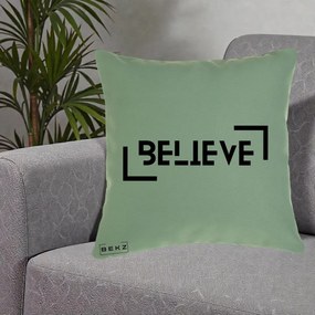 Perna Decorativa Believe Minimalist, 40x40 cm, Verde, Husa Detasabila, Perna Inclusa, BEKZ®