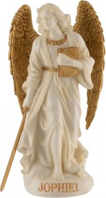Mini statueta Arhanghelul Jophiel, finisaj alb marmura si auriu, 9 cm