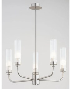 Candelabru 5 brate, otel nickel, sticla canelata PRESTON 2198