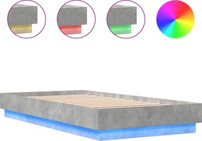 vidaXL Cadru de pat cu lumini LED, gri beton, 75x190 cm