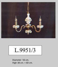 Lustra design italian cu 3 brate din alama si portelan colorat 9951