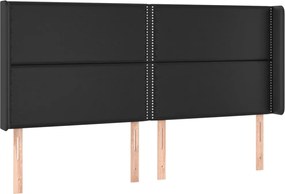 vidaXL Tăblie de pat cu aripioare, negru, 203x16x118/128 cm, piele eco
