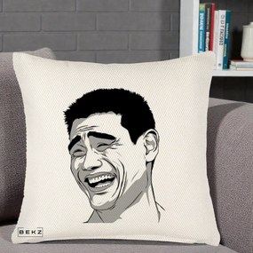 Perna Decorativa Yao Ming Meme, 40x40 cm, Crem Reliefat, Husa Detasabila, Perna Inclusa, BEKZ®