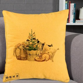 Perna Decorativa Colt Cozy de Craciun Boho, 40x40 cm, Galben, Husa Detasabila, Perna Inclusa, BEKZ®