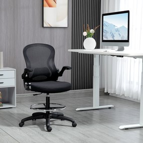 Vinsetto Scaun de Birou Ergonomic, Scaun Rotativ din Plasă, Reglabil pe Înălțime cu Suport pentru Picioare și Cotiere Rabatabile, Capacitate 120kg, Negru | Aosom Romania
