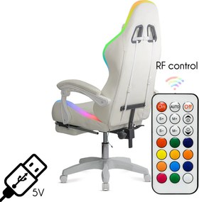 Scaun ergonomic gaming alb cu piele ecologică cu lumini LED RGB OFF 298