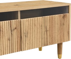 Comodă TV cu 4 sertare, din MDF și acril, 178x35x45 cm, Culoare naturală