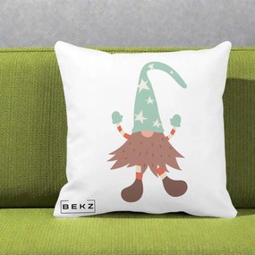 Perna Decorativa Pitic Gnom Nordic cu Cadou Menta, 40x40 cm, Alba Mata, Husa Detasabila, Perna Inclusa, BEKZ®