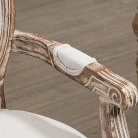 HOMCOM Scaun de dining design retro cu brațe și tapițerie groasă, scaun living în stil in pentru living, lemn de cauciuc crem + helle Holzfarbe 56 x 56 x 96 cm | Aosom Romania