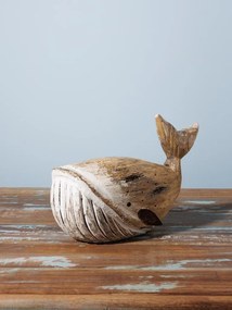 Decorațiune balenă din lemn de paulownia, H20,5 cm