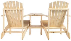 Outsunny Adirondack Gartenstuhl cu Masă și Orificiu pentru Umbrelă, 2 Locuri Scaun Grupa pentru Grădină Mobilier Exterior pentru Balcon Lemn Masiv Natural 178 x 87 x 92 cm | Aosom Romania