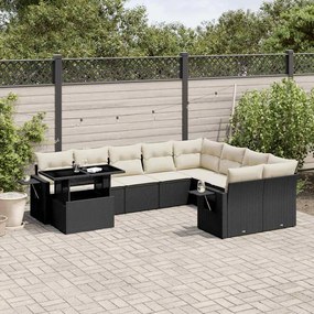 vidaXL Set canapele de grădină cu perne, 10 piese, negru, poliratan