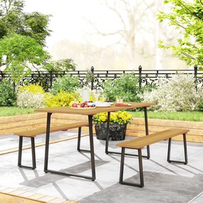 Outsunny Grup de mobilier din 3 piese din lemn pentru 6 persoane Masă de bucătărie cu 2 bănci Orificiu pentru umbrelă Masă din lemn 178 x 76 x 77 cm Lemn natural | Aosom Romania