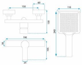 Baterie de dus Argus negru mat