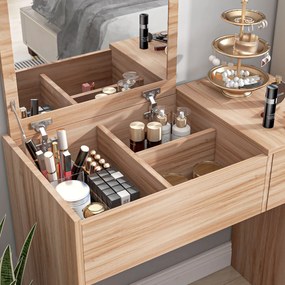 HOMCOM Masă de machiaj cu taburet Masă de machiaj cu oglindă capac rabatabil și compartimente 80x40x79 cm și 40x30x40 cm | Aosom Romania