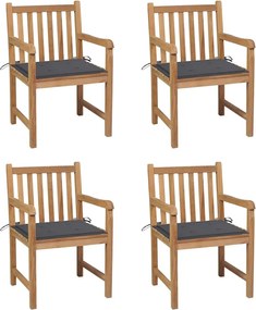 vidaXL Scaune de grădină cu perne antracit, 4 buc., lemn masiv de tec