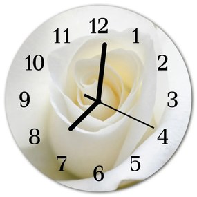 Ceas de perete din sticla rotund White Rose Flori &amp; Plante alb