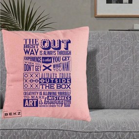 Perna Decorativa Citate Creativitate Albastru, 40x40 cm, Roz, Husa Detasabila, Perna Inclusa, BEKZ®