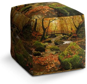 Taburet Cube pod în pădure, maro