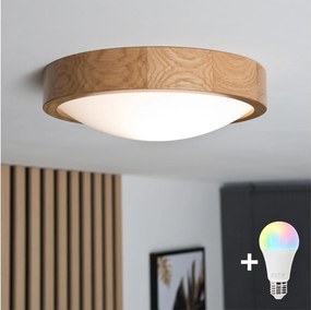 BRILAGI-LED RGBW Plafonieră reglabilă CARVALHO SLIM, 1xE27/12W/230V, Wi-Fi, stejar natural, diametru 27 cm