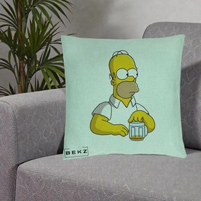 Perna Personalizata Homer Simpson cu Bere, 40x40 cm, Verde Menta, Husa Detasabila, Perna Inclusa, BEKZ®