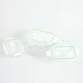 Set 3 caserole din sticla cu capac verde