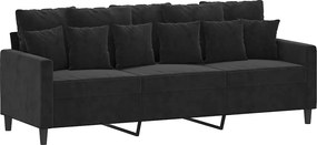 vidaXL Canapea cu 3 locuri, Negru, 180 cm, catifea