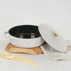 Cratiță din fontă emailată cu capac 26 cm, 2.57 L Berlinger Haus Sahara Collection BH 6530, crem, ideală pentru friptură și cuptor