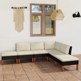 3059735 vidaXL Set mobilier de grădină cu perne, 6 piese, negru, poliratan