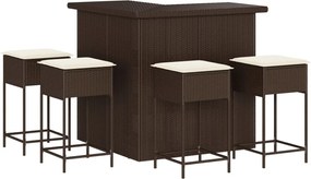 vidaXL Set mobilier bar de grădină cu perne, 5 piese, maro, poliratan