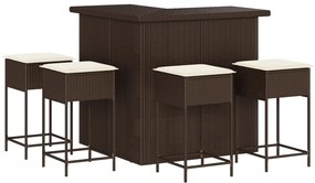 3261501 vidaXL Set mobilier bar de grădină cu perne, 5 piese, maro, poliratan