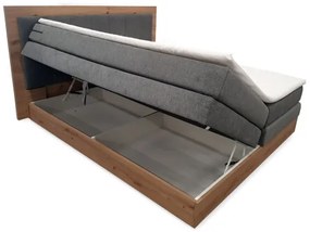 Pat boxspring JASMINE 180x200 cm, cu saltele și topper, cu spațiu de depozitare, gri