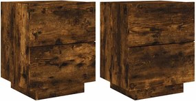 vidaXL Noptiere cu lumini LED, 2 buc., stejar fumuriu, lemn prelucrat