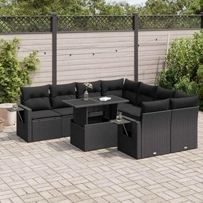 3326446 vidaXL Set mobilier de grădină cu perne, 9 piese, negru, poliratan