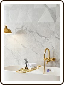 HOMCOM Oglindă baie LED Anti-aburire Oglindă machiaj dimabilă cu iluminare 80 x 60 cm Ramă neagră | Aosom Romania