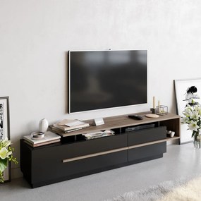 Comodă TV neagră cu aspect de lemn de nuc 180x46 cm Pia – Kalune Design