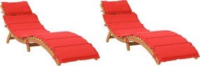 vidaXL Șezlonguri cu perne, 2 buc., roșu, lemn masiv de acacia