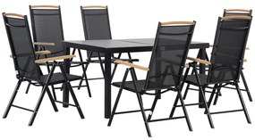 Outsunny Salon de grădină exterioară 6 persoane, cadru din aluminiu, masă 140 cm, 6 scaune pliabile și înclinabile, negru | Aosom Romania