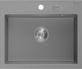 Mexen Oscar chiuvetă de bucătărie din granit cu 1 cuvă 580 x 490 mm, gri, sifon crom - 6519581000-71