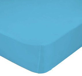 Cearșaf elastic din bumbac pur Happy Friday Basic, 90 x 200 cm, albastru turcoaz