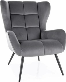 Fotoliu LOUIS, stofa catifelata gri - Bluvel 14, 75x87x91 cm