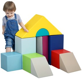 HOMCOM Set de Construcții Moi pentru Copii 1-3 Ani cu 11 Forme, 25x25x50 cm, Multicolor | Aosom Romania
