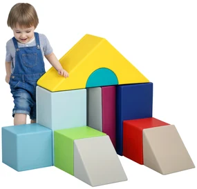 HOMCOM Set de Construcții Moi pentru Copii 1-3 Ani cu 11 Forme, 25x25x50 cm, Multicolor | Aosom Romania