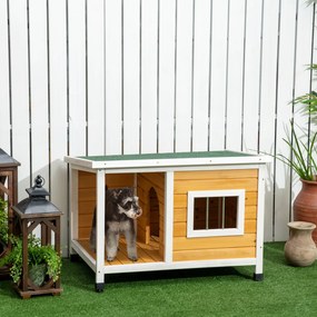 PawHut Cușcă pentru Câini de Exterior din Lemn cu Verandă Acoperită și Acoperiș Înclinat, 85.5x62x60 cm, Multicolor | Aosom Romania