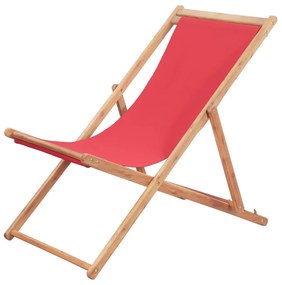 Scaun de plaja pliabil, rosu, textil si cadru din lemn 1, Rosu